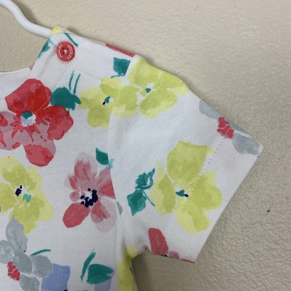 Joules Short Sleeve Knit Dress Floral White Colorful Preppy Girls 9-12 Months - Picture 7 of 13